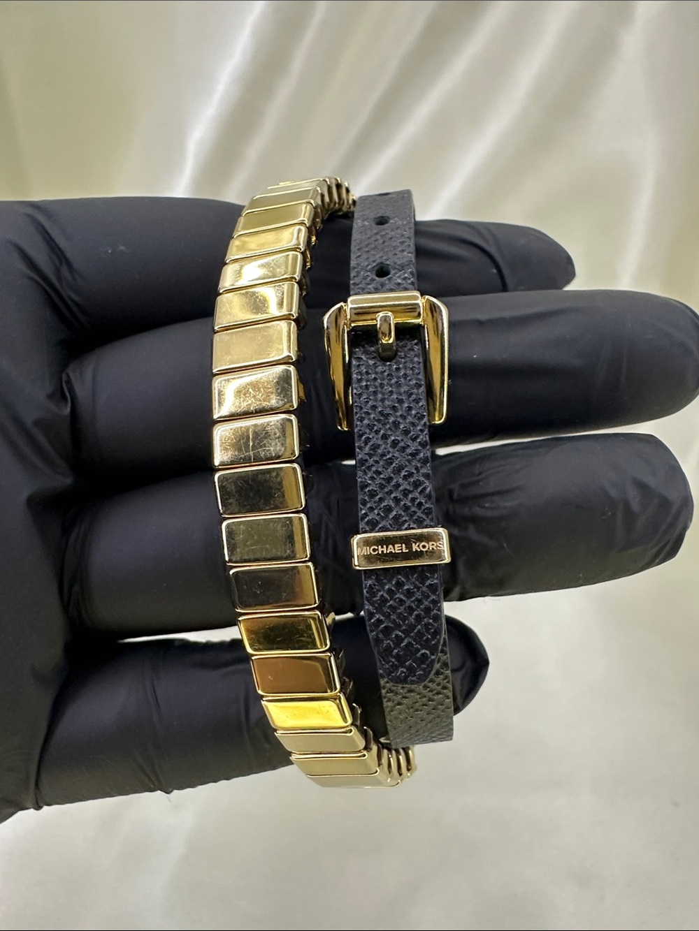 Michael Kors Black Leather and Gold-Tone Men's Bracelet Set